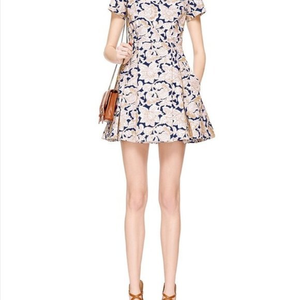 SUNO Pleated Embroidered Canvas Gold Stitching Floral Leaves A-line‎ Dress 4 6